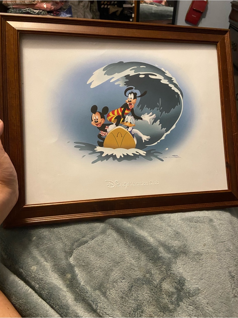 Framed authentic Disney Surfing Mickey, Donald & Goofy Print 16x13